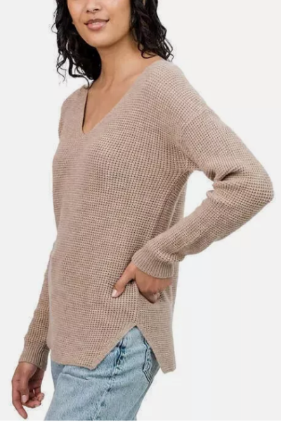 Kersh Women's V-Neck Long Sleeve Pullover, Tan, Size XXL