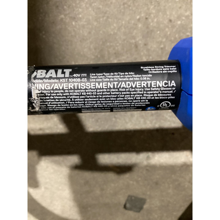 Lot # 1282 KOBALT Brushless String Trimmer KST 1040B-03 - 40V, 0.08 in. Line, Blue/Black