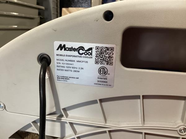 Lot # 2174 MasterCool Mobile Evaporative Cooler MMCPT35 $500