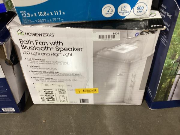 Lot # 1401 Home NetWerks 110 CFM Square LED BT Bath Fan $307