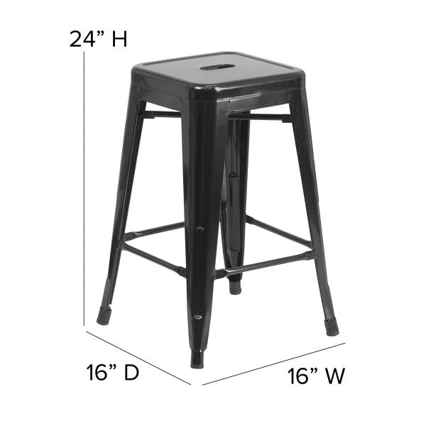 Lot # 2269 Flash Furniture Kai Commercial Grade 24" High Backless Black Metal Indoor-Outdoor Counter Height Stool with Square Seat