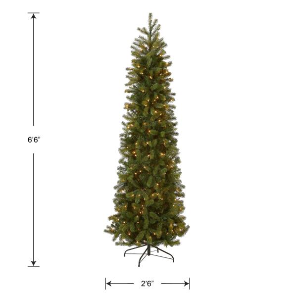 Lot # 1629 National Tree Company Pre-Lit 'Feel Real' Artificial Slim Downswept Christmas Tree, Green, Douglas Fir, White Lights, Includes Stand, 6.5 feet