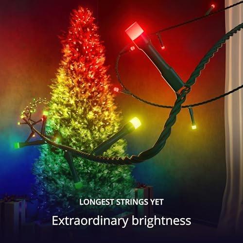 Twinkly Strings 750 LED RGB, Including White, Mappable LED Lights Outdoor and Indoor, Christmas Lights, Smart LED Lights, Mappable LEDs, Compatible with Alexa,Google Home, IP44, Green Wire, 197FT (OPEN BOX)