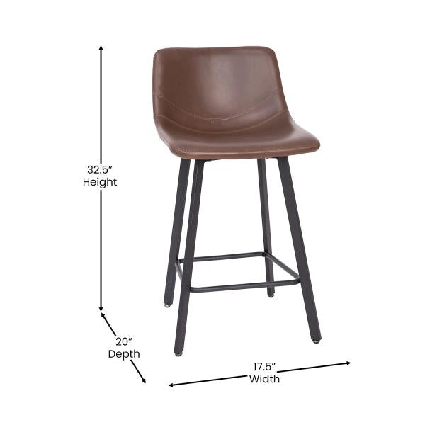 Lot # 1923 Flash Furniture Caleb Modern Armless 24 Inch Counter Height Stools Commercial Grade w/Footrests and Matte Metal Frames, Set of 2