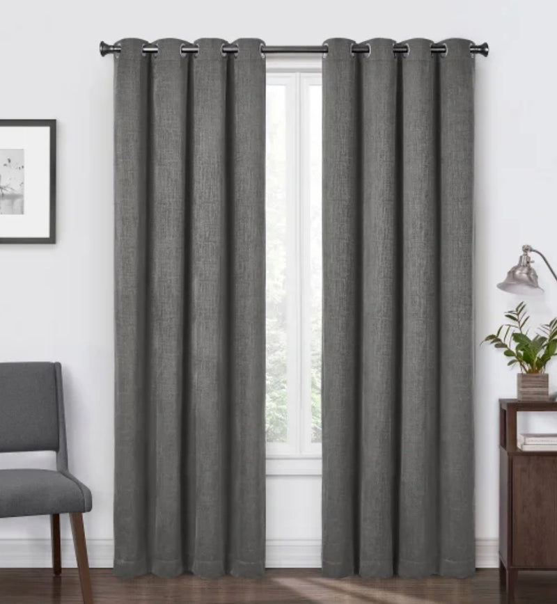 SUN+BLK Buckingham Chenille Total Blackout Curtain Panel Pair Gray/Charcoal